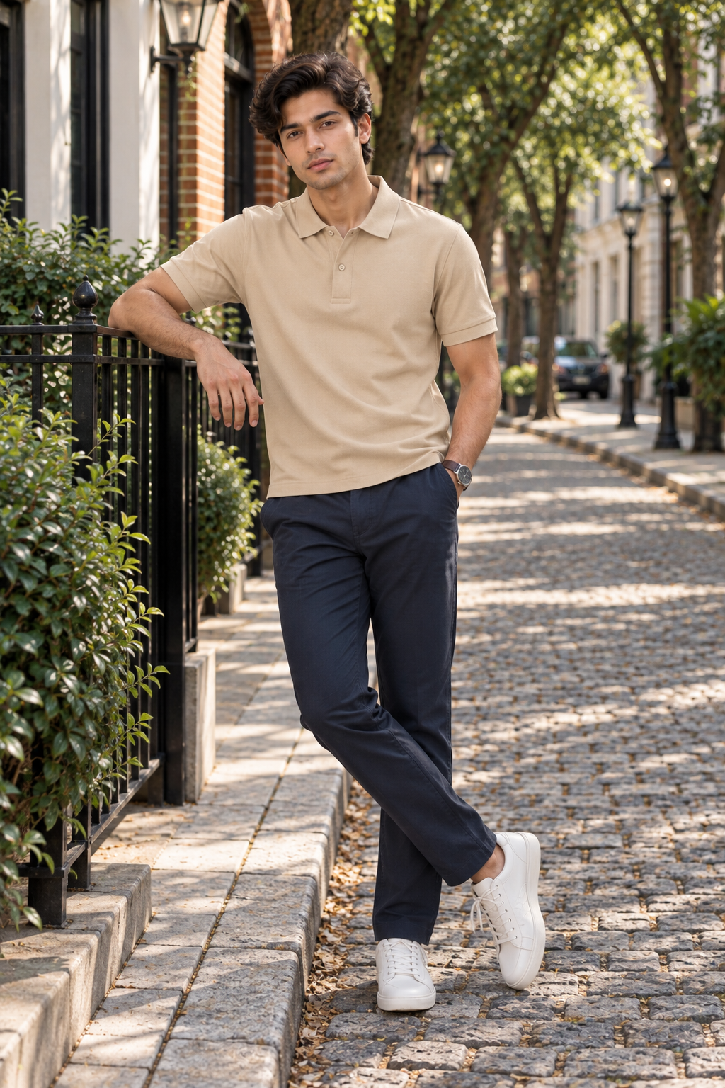 Men’s Beige Cotton Matty Lycra Polo T-Shirt