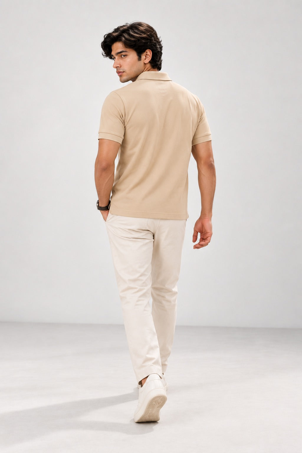Men’s Beige Cotton Matty Lycra Polo T-Shirt