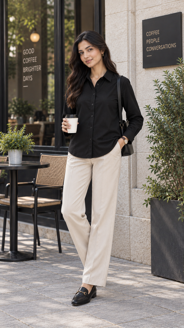Women’s Black Linen Shirt | Regular Fit