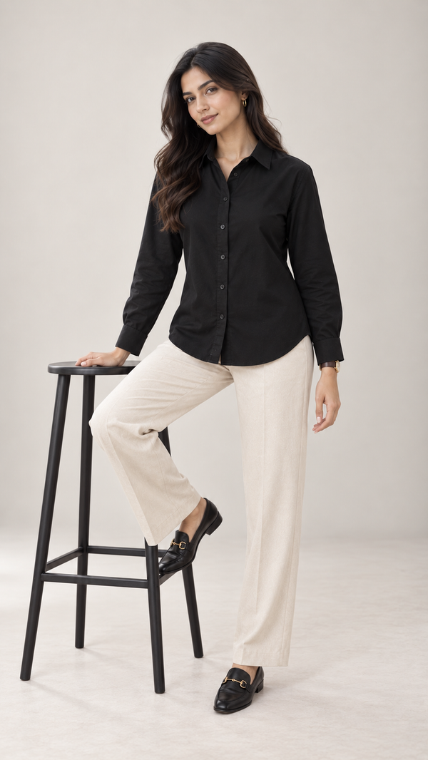 Women’s Black Linen Shirt | Regular Fit