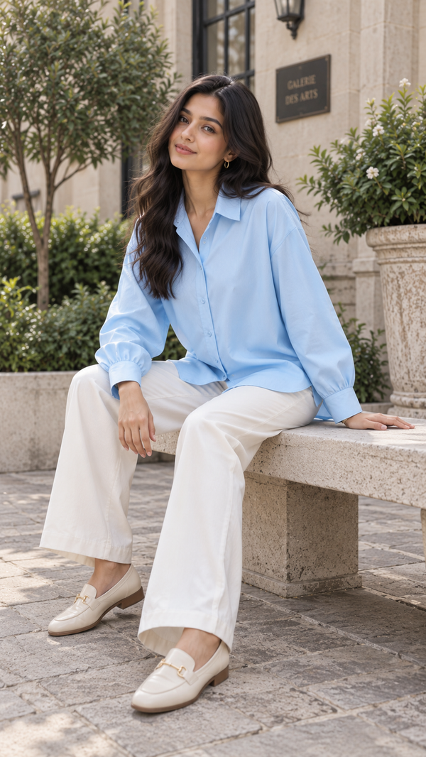 Women’s Sky Blue Linen Shirt | Drop Shoulder