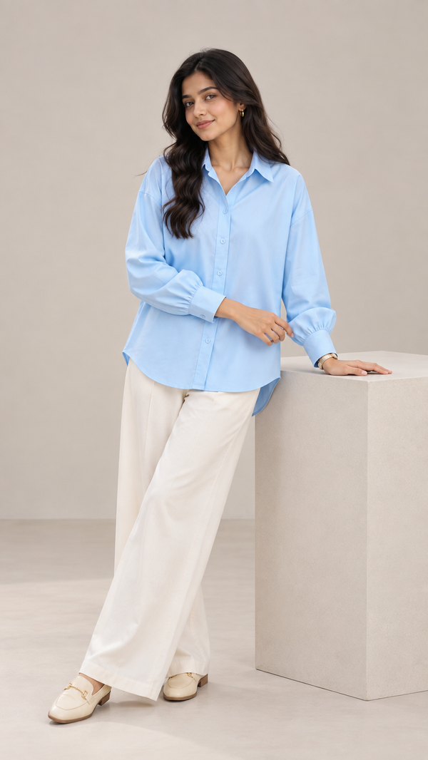Women’s Sky Blue Linen Shirt | Drop Shoulder