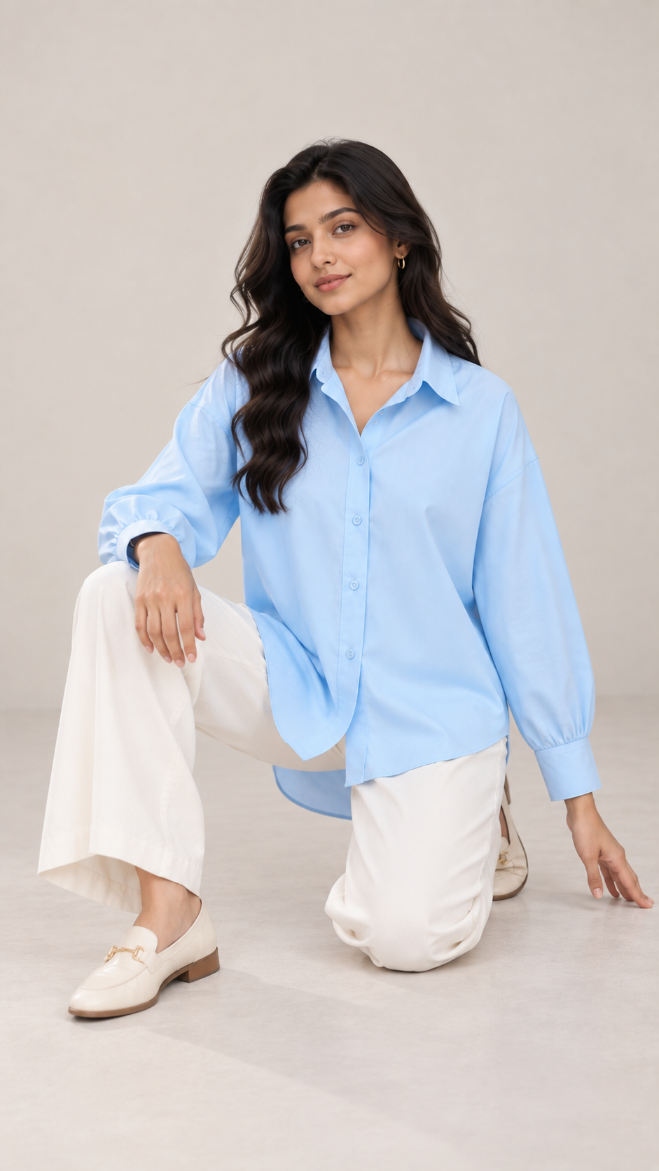 Women’s Sky Blue Linen Shirt | Drop Shoulder