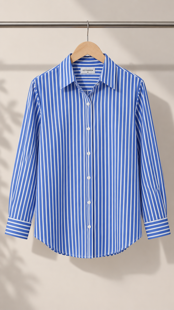 Women’s Royal Blue Striped Cotton Shirt | Relaxed Fit