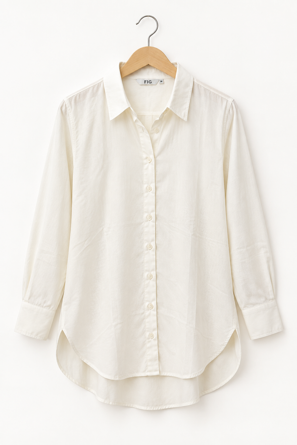 Women’s Cream Cotton-Viscose Kurti Style Shirt | Relaxed Fit