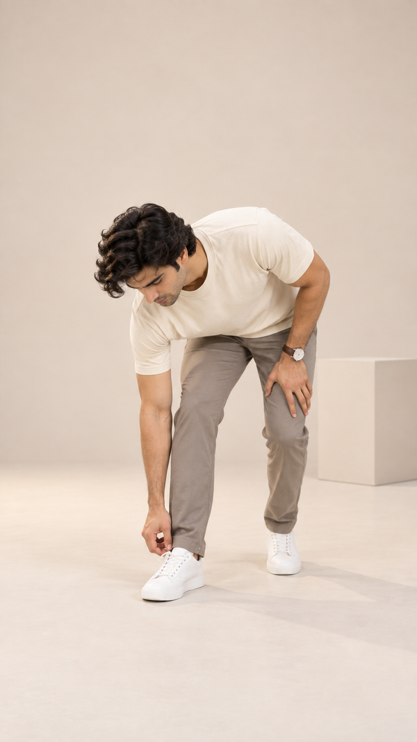 Men’s Solid Off White Cotton Terry Stretch T-Shirt | Shoulder Drop