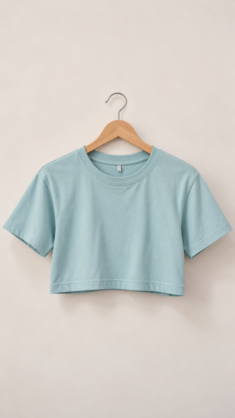 Sage Green Boxy Fit Crew Neck Crop Top for Women