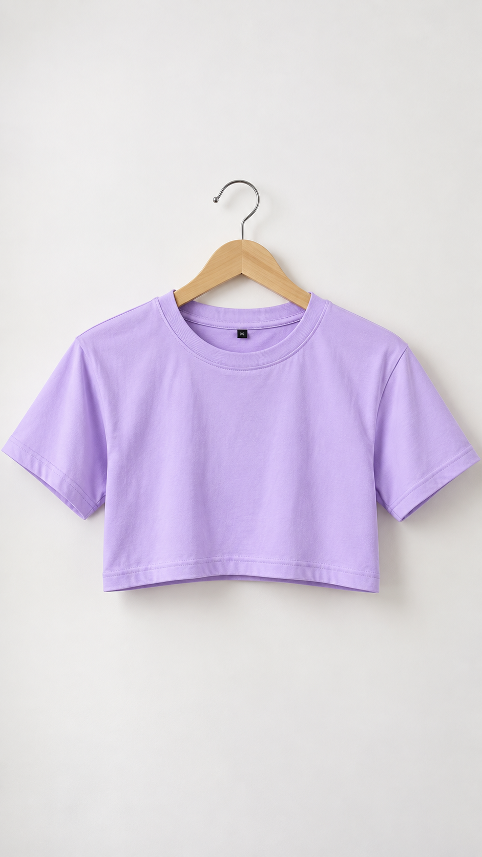 Women's Lavender Boxy Fit Crew Neck Crop T-shirt