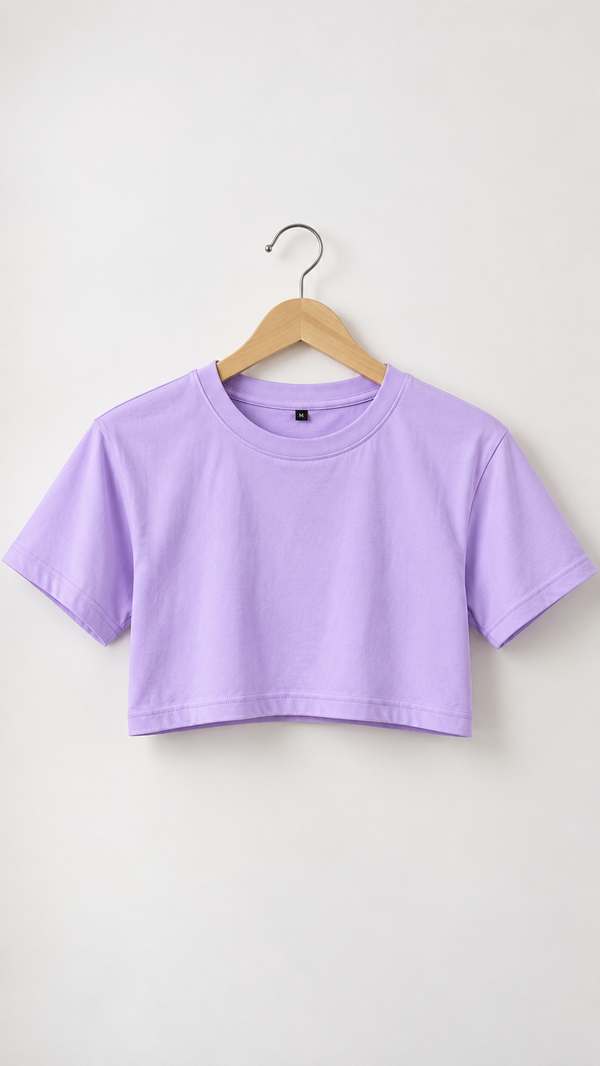 Women's Lavender Boxy Fit Crew Neck Crop T-shirt