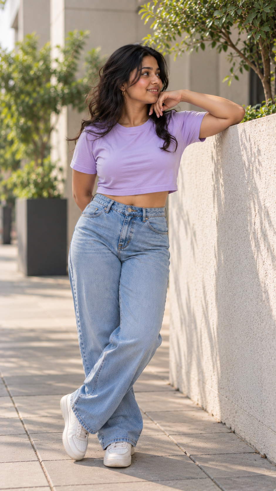 Women's Lavender Boxy Fit Crew Neck Crop T-shirt