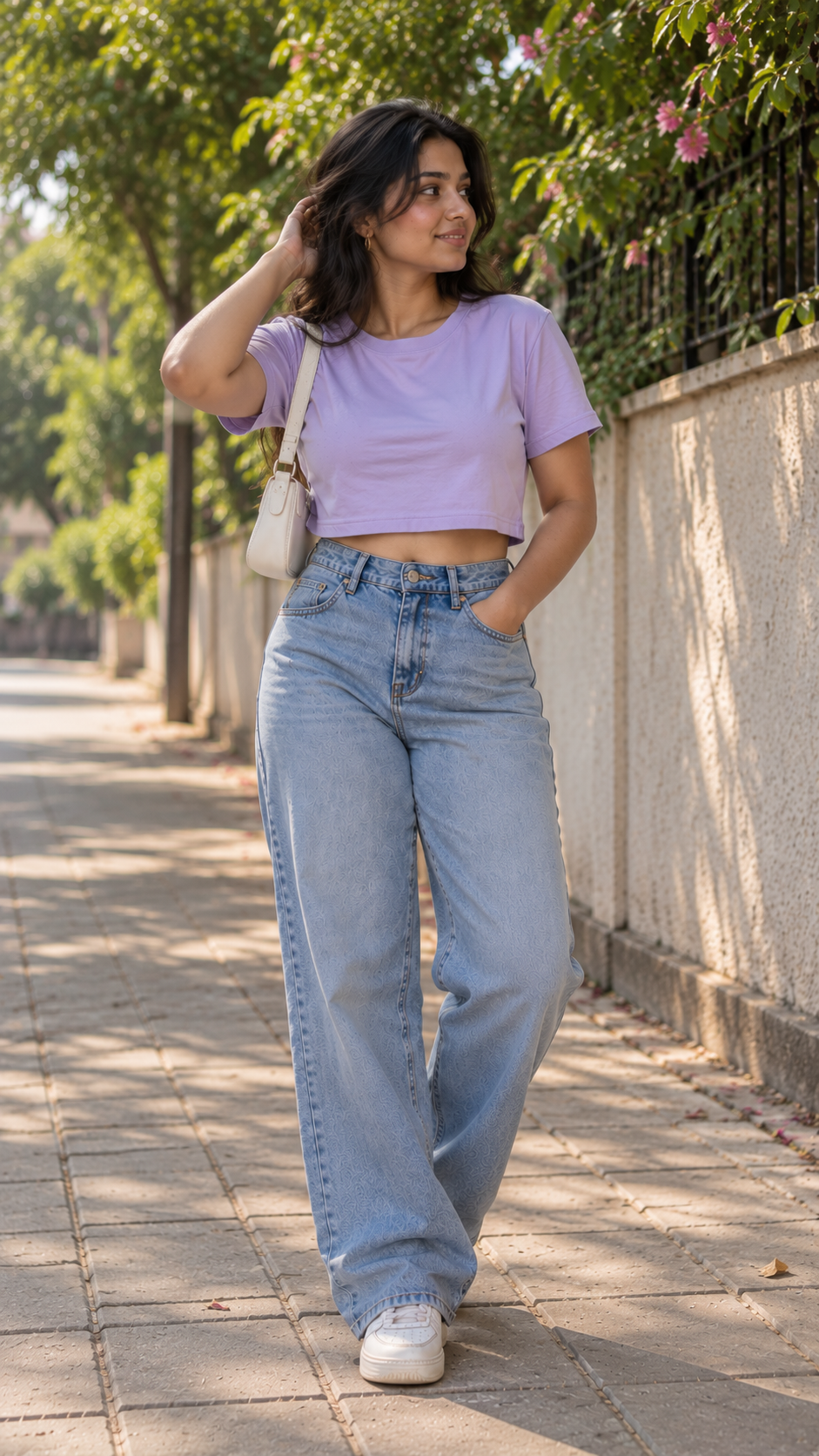 Women's Lavender Boxy Fit Crew Neck Crop T-shirt