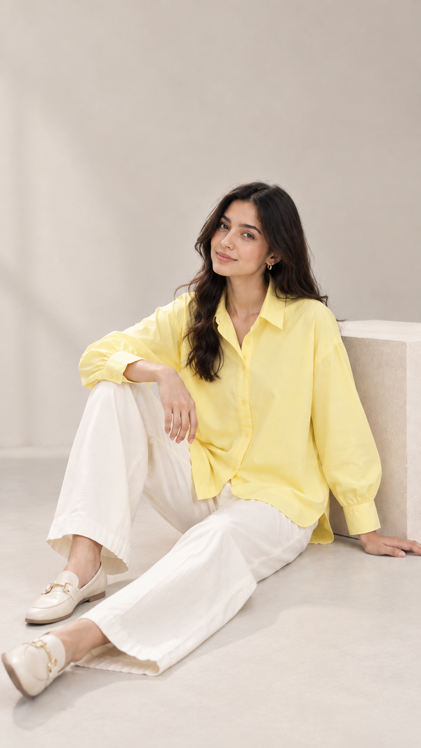 Women’s Lemon Yellow Linen Shirt | Drop Shoulder
