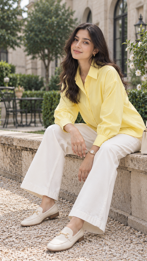 Women’s Lemon Yellow Linen Shirt | Drop Shoulder