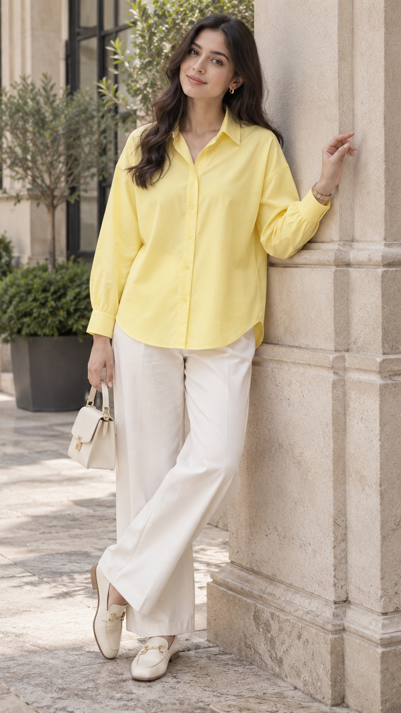 Women’s Lemon Yellow Linen Shirt | Drop Shoulder