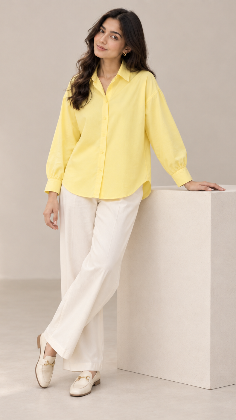 Women’s Lemon Yellow Linen Shirt | Drop Shoulder