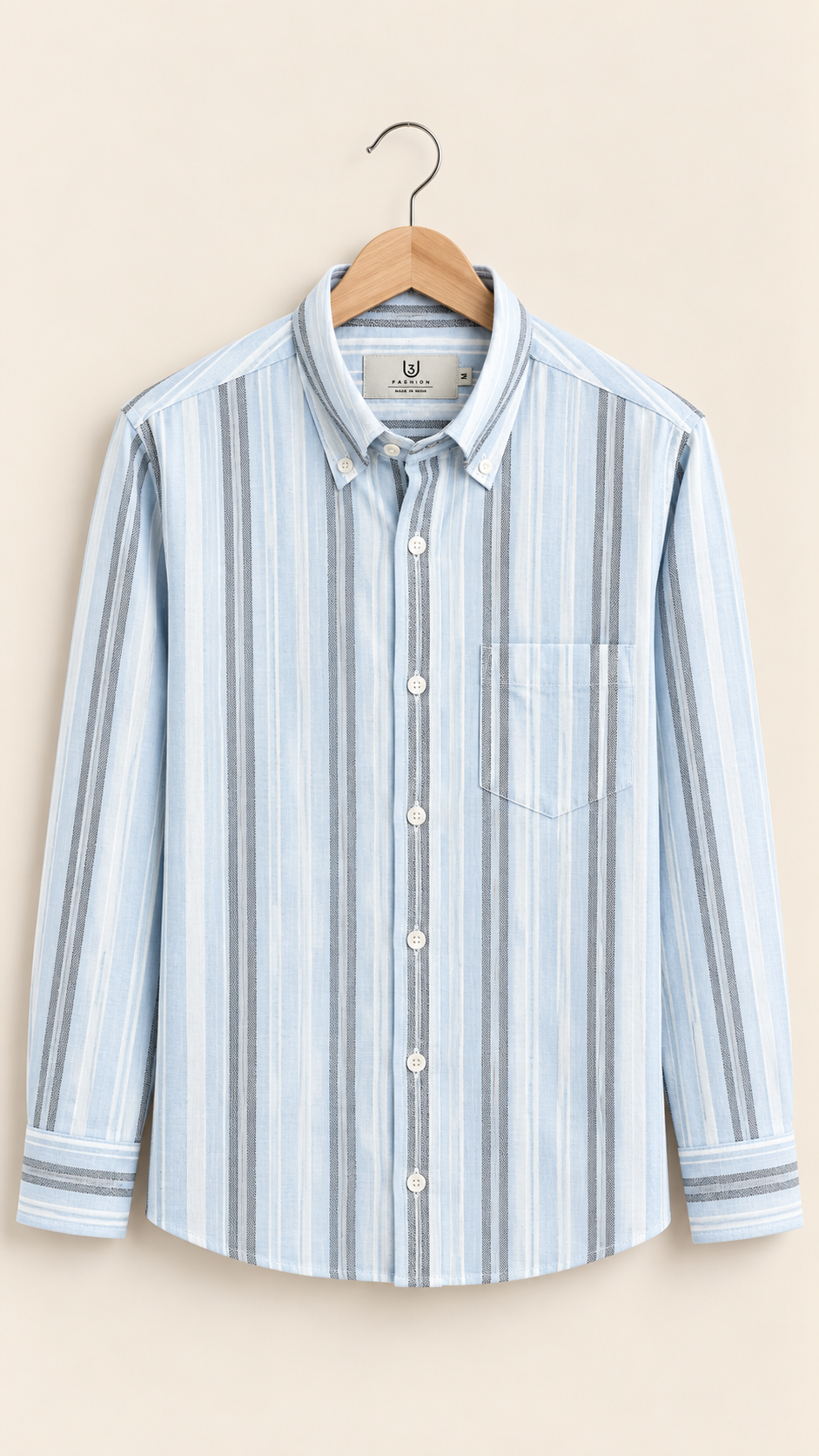 Men’s Light Blue & Grey Striped 100% Cotton Shirt | Regular Fit