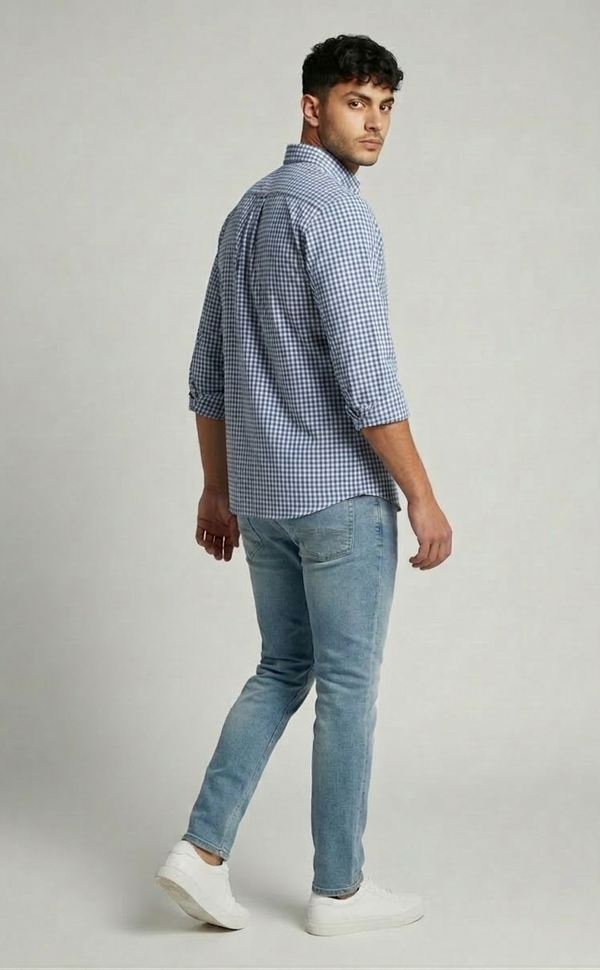 Sky Blue Micro Check Shirt - Modern Smart Fit