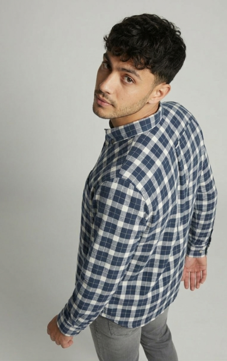 Navy Blue & Grey Check Shirt – Relaxed Smart Wear