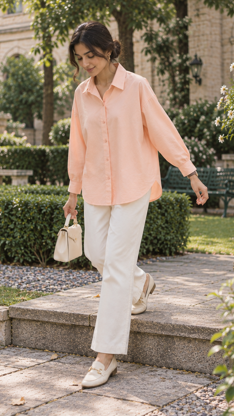 Women’s Peach Linen Drop Shoulder Shirt