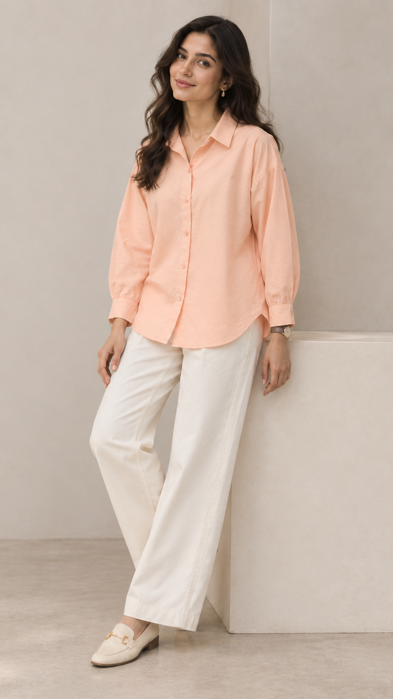Women’s Peach Linen Drop Shoulder Shirt