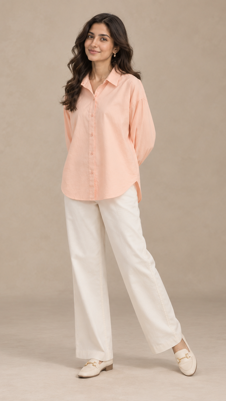 Women’s Peach Linen Drop Shoulder Shirt