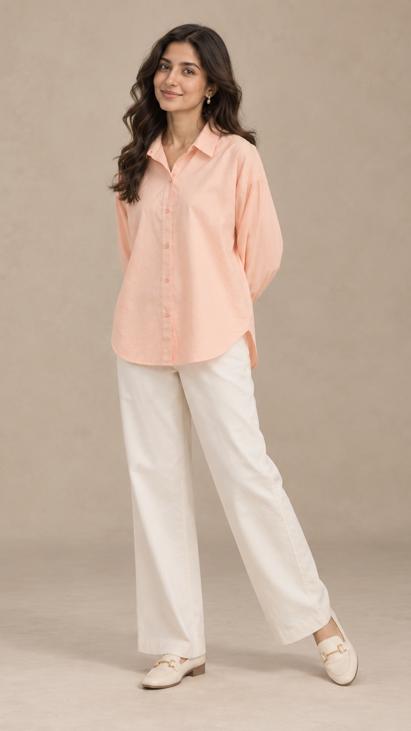 Women’s Peach Linen Drop Shoulder Shirt