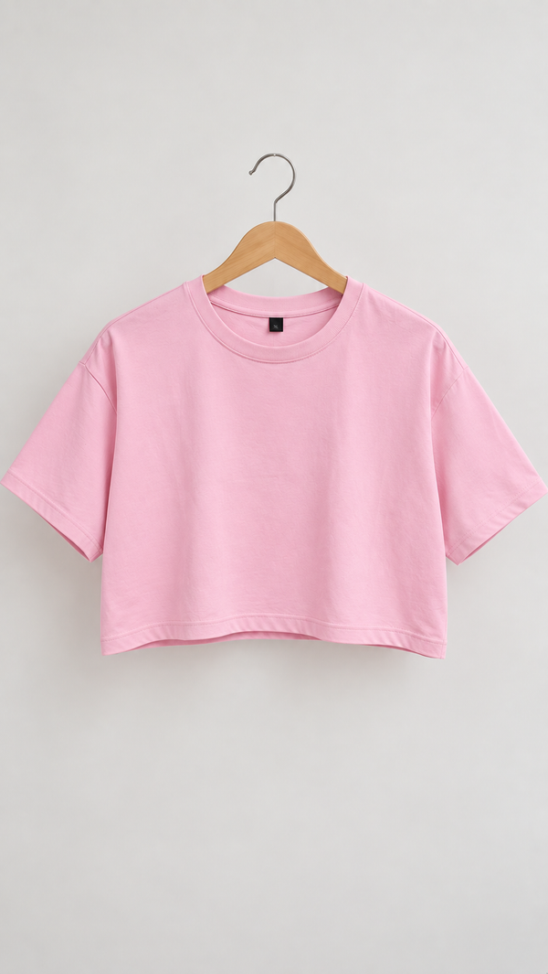 Women’s Pink Boxy Fit Crew Neck Crop Top