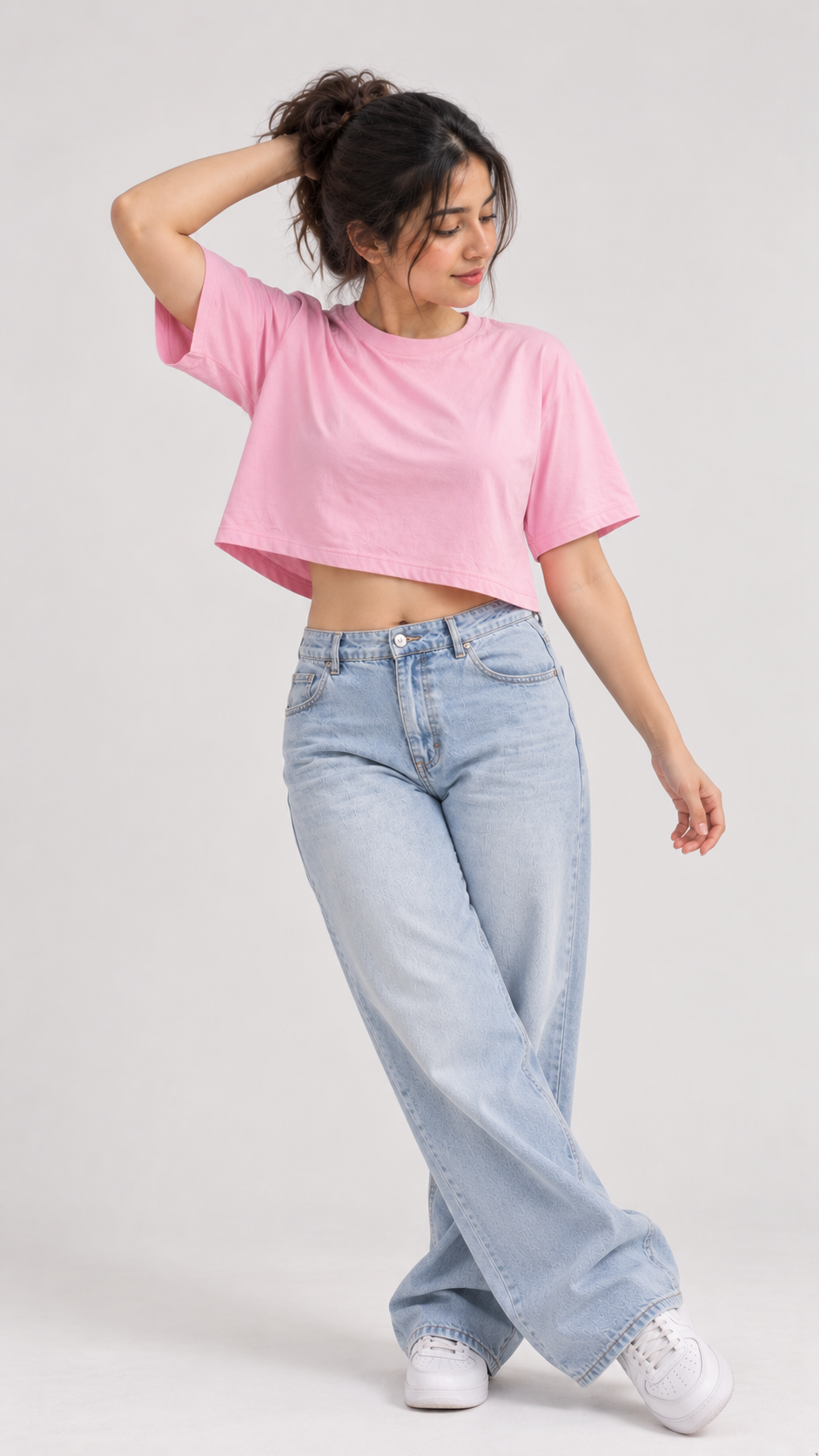 Women’s Pink Boxy Fit Crew Neck Crop Top