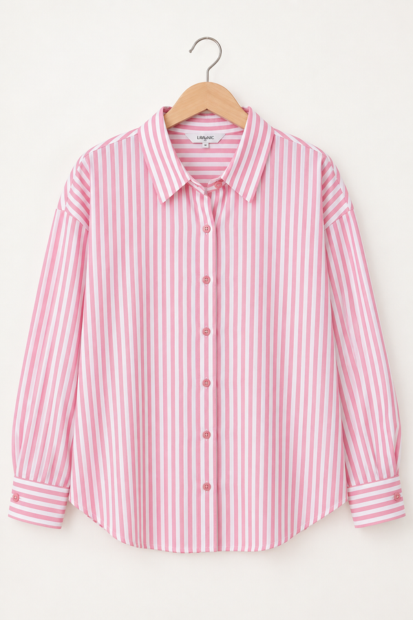 Women’s Pink Striped Cotton Shirt | Drop Shoulder