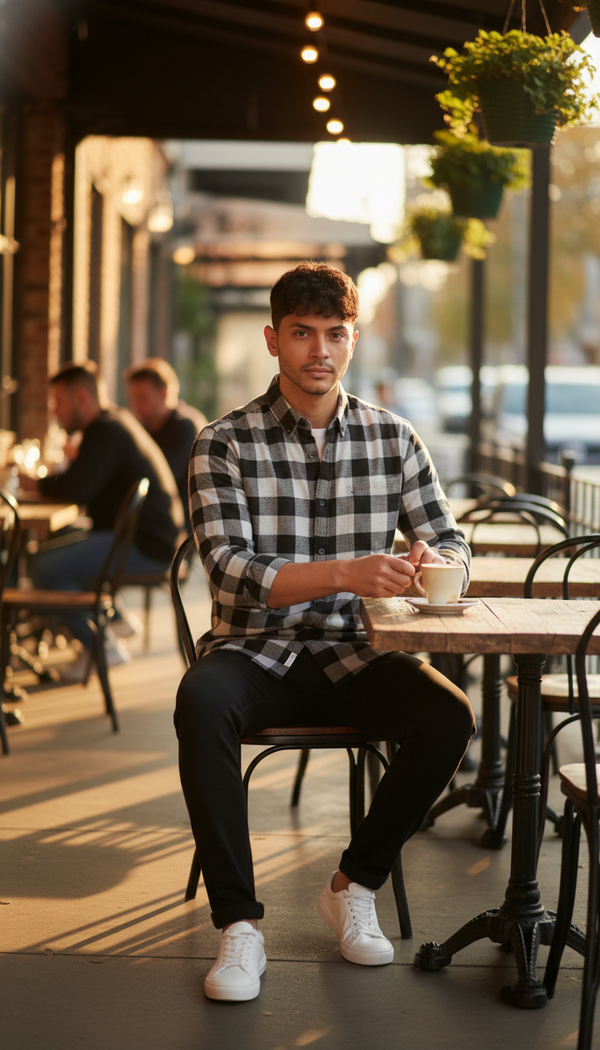 Monochrome Check Smart Casual Shirt – Black & White