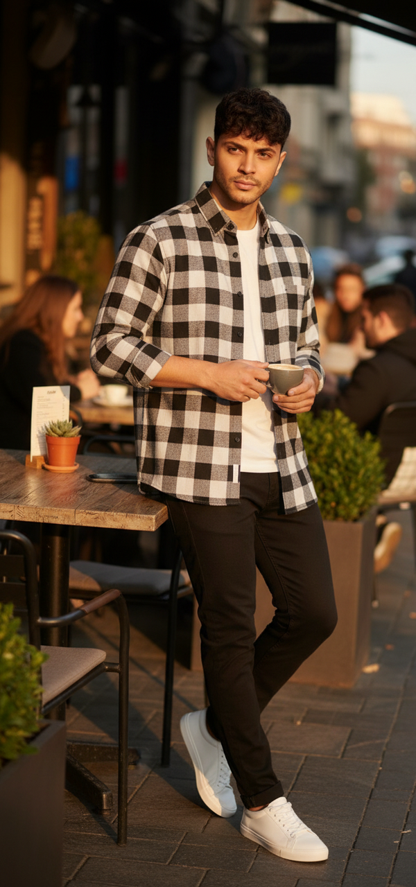 Monochrome Check Smart Casual Shirt – Black & White