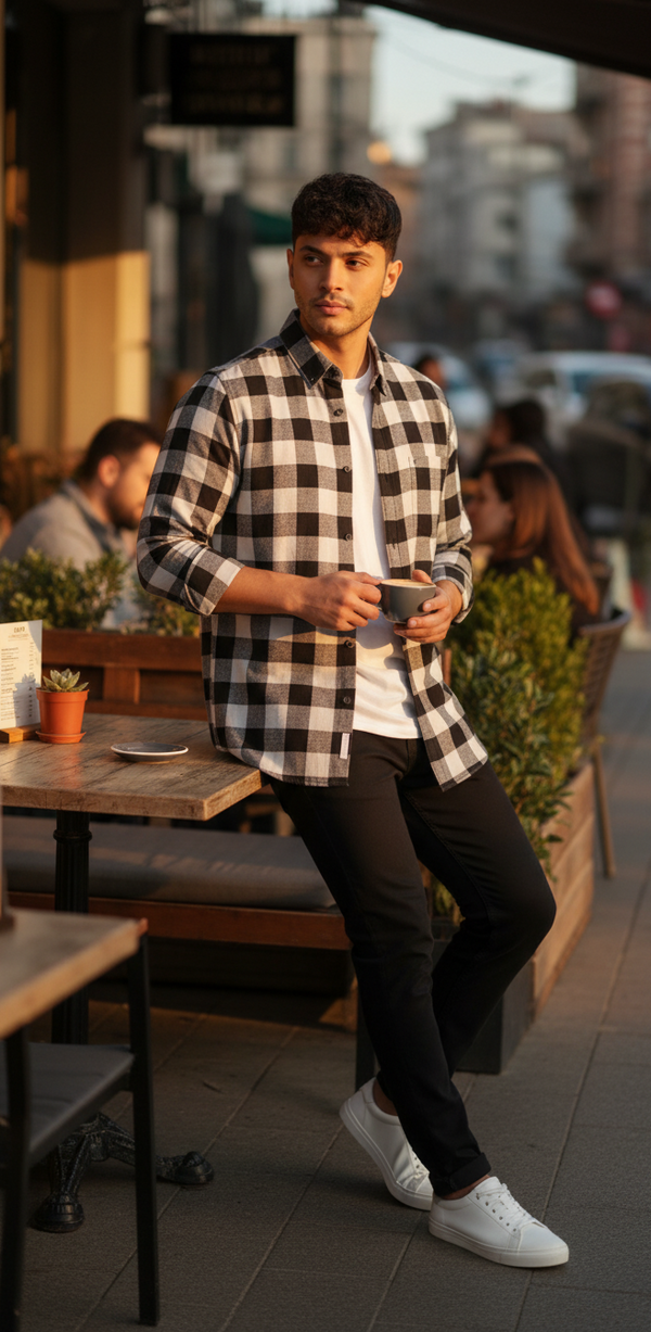 Monochrome Check Smart Casual Shirt – Black & White