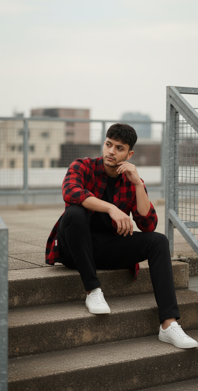 Men’s Red & Black Buffalo Check Shirt – Timeless Casual Style