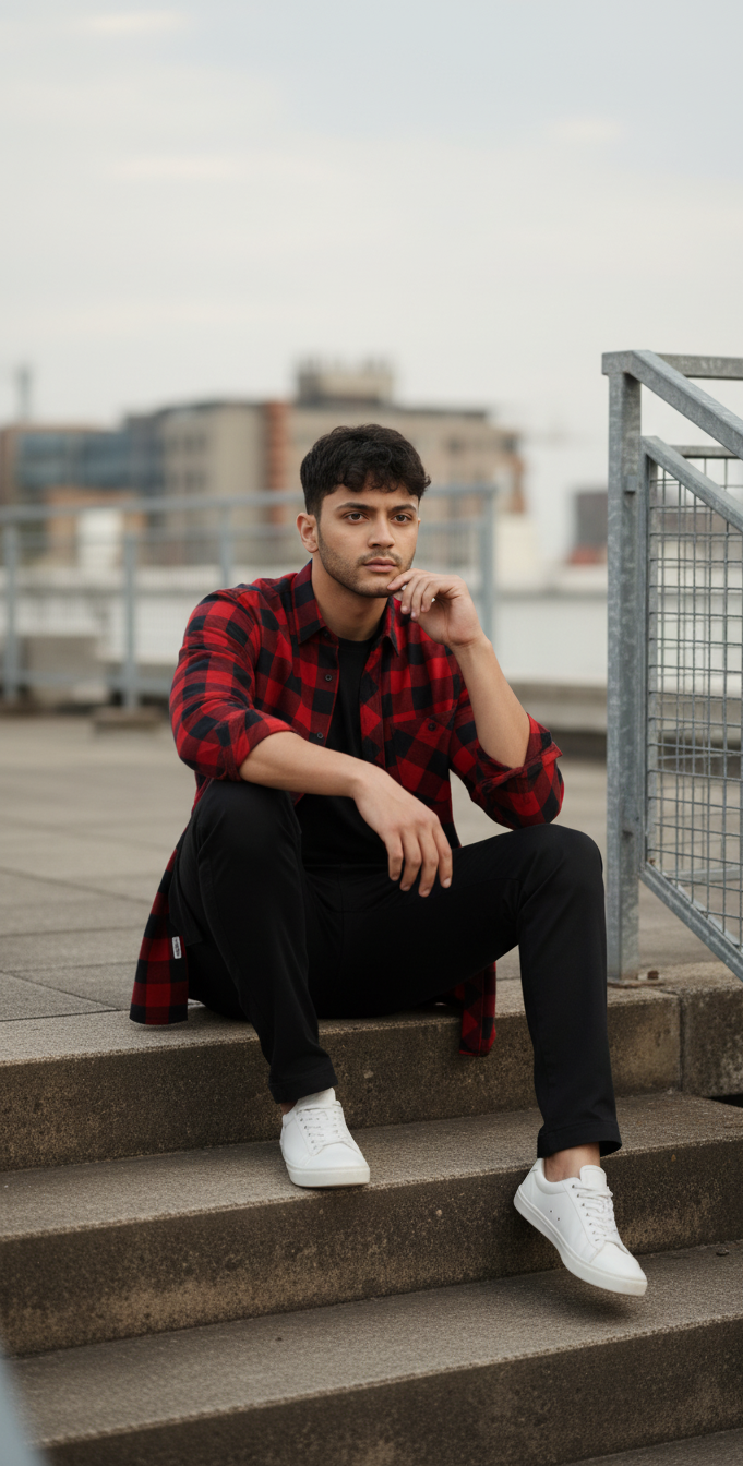 Men’s Red & Black Buffalo Check Shirt – Timeless Casual Style