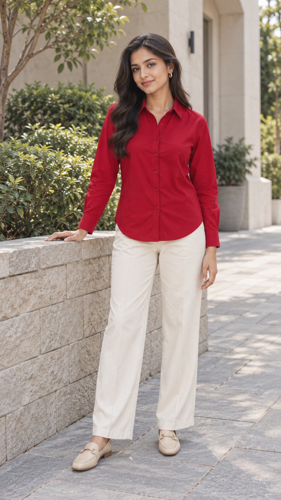 Women’s Maroon Cotton-Viscose Shirt | Regular Fit