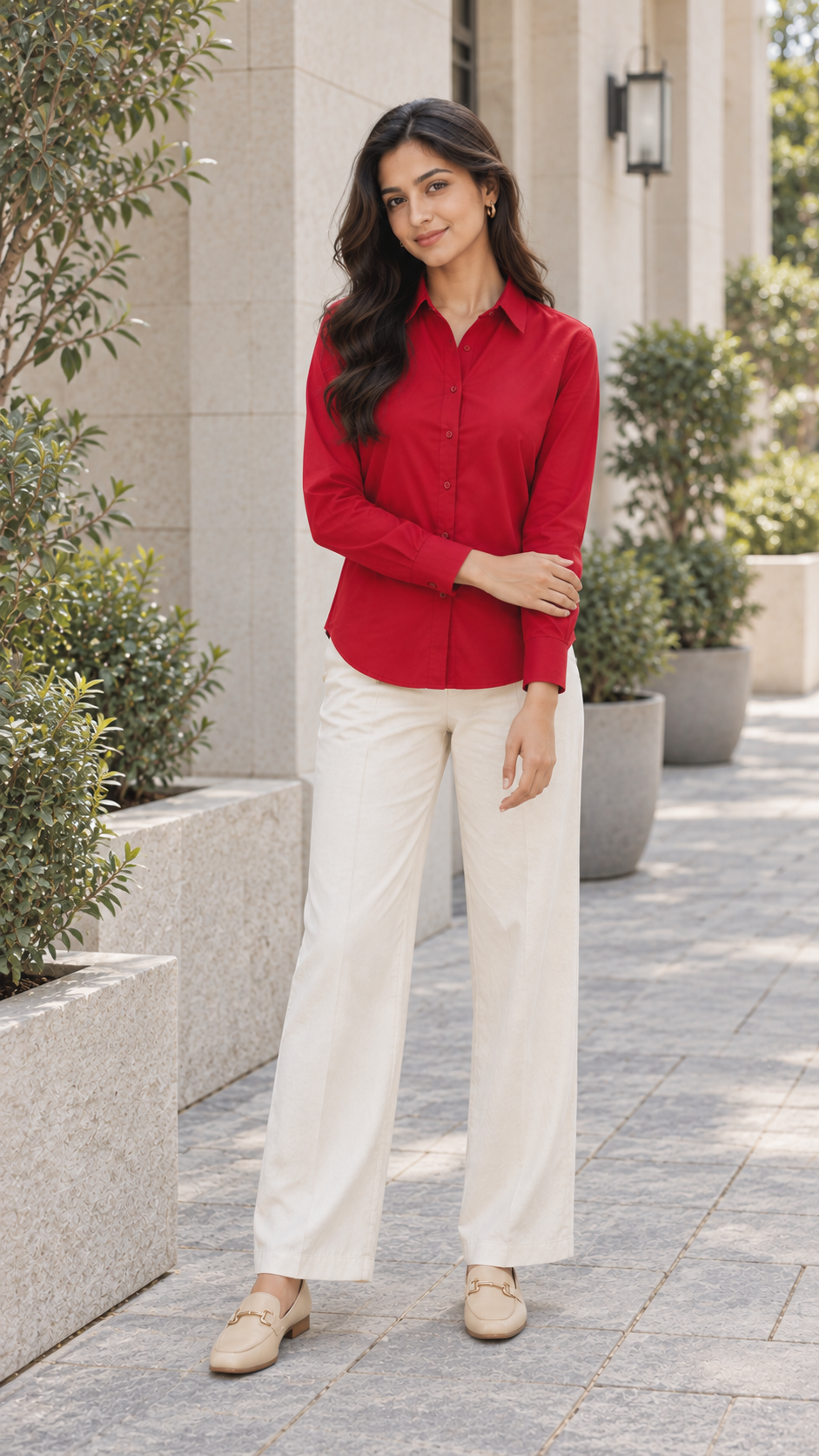 Women’s Maroon Cotton-Viscose Shirt | Regular Fit