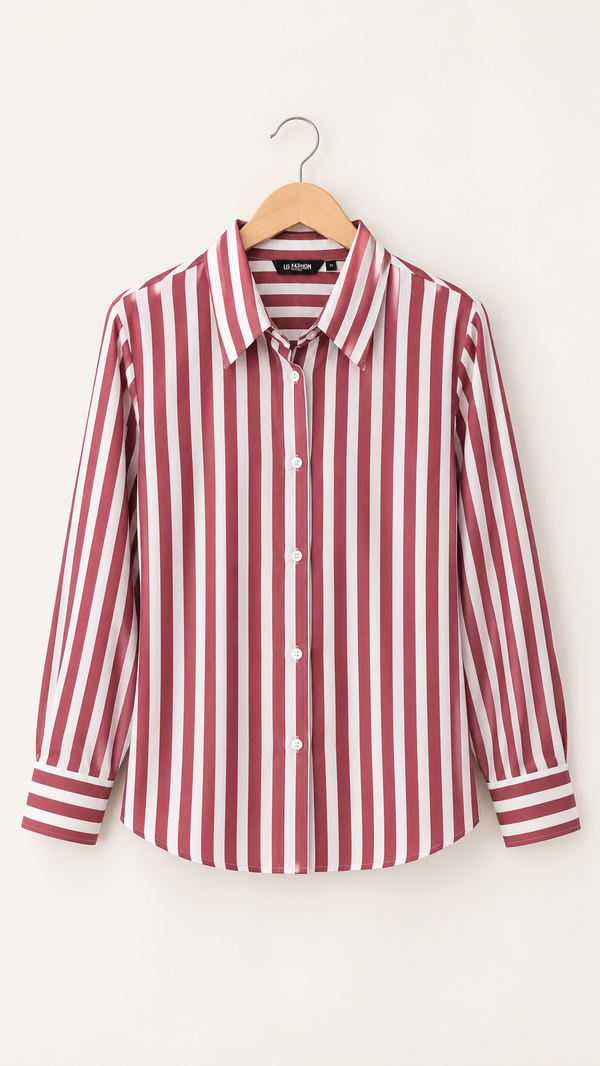 Women’s Maroon & White Striped Rayon Shirt | Relaxed Fit