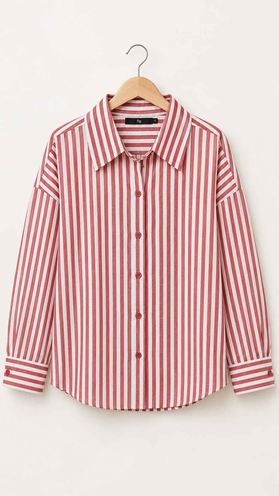 Women’s Ruby Red Striped Cotton Shirt | Drop Shoulder