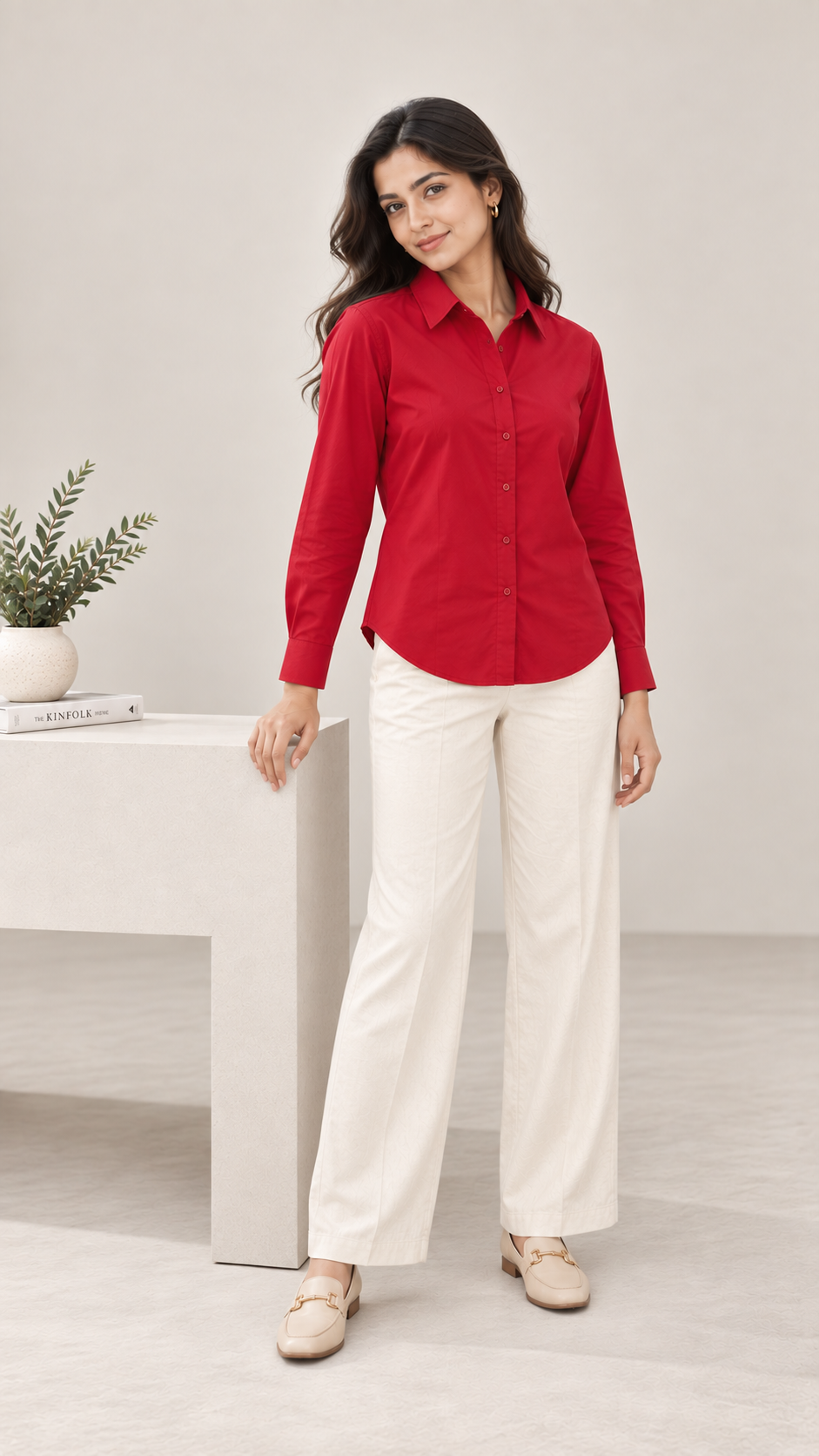 Women’s Maroon Cotton-Viscose Shirt | Regular Fit