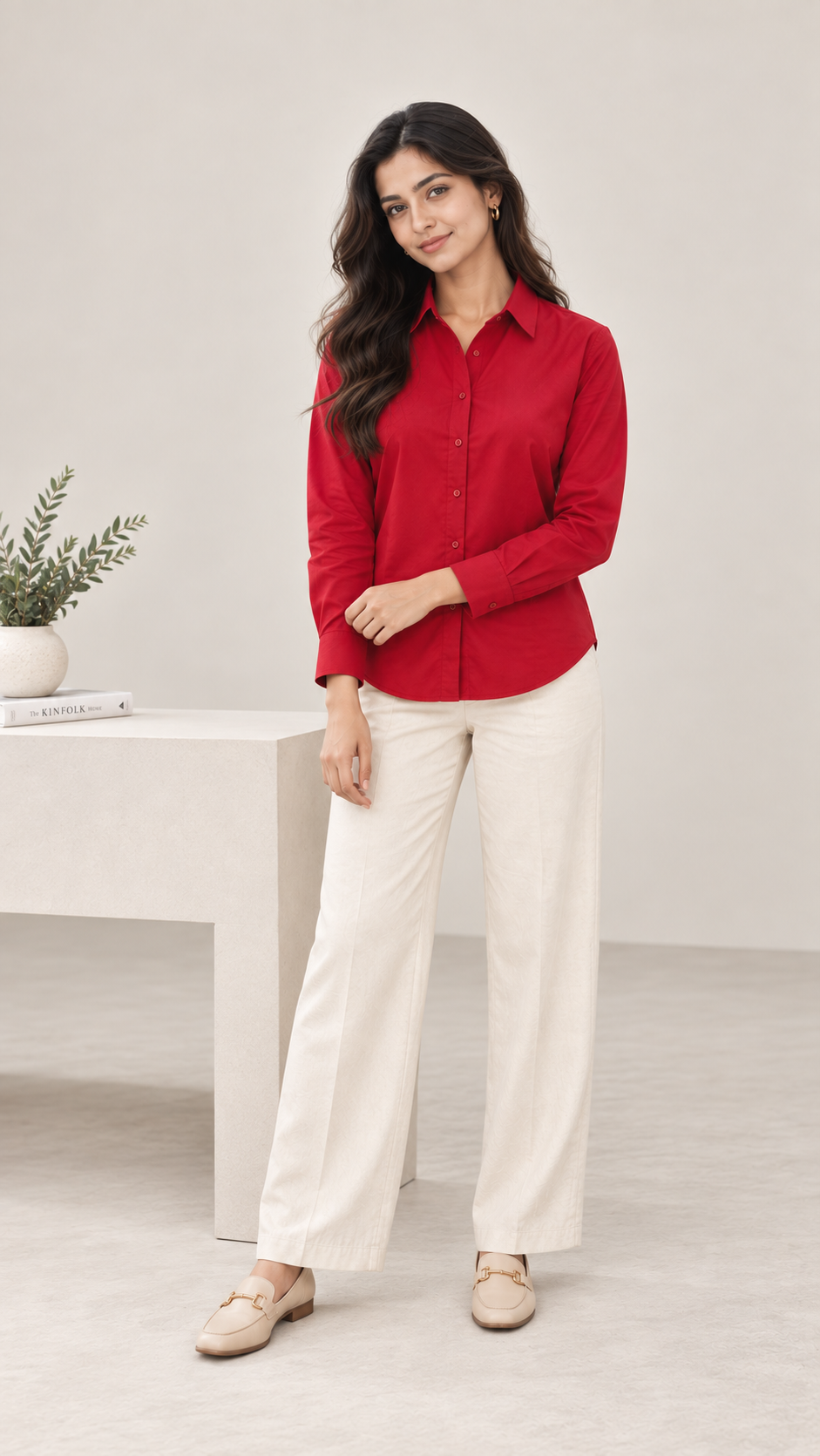 Women’s Maroon Cotton-Viscose Shirt | Regular Fit