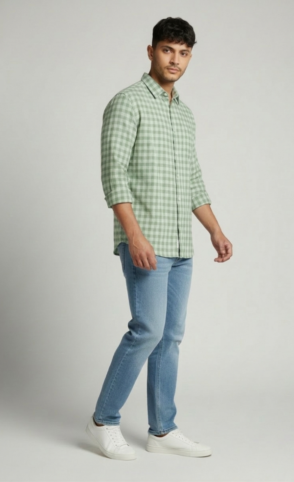 Sage Green Check Shirt For Men