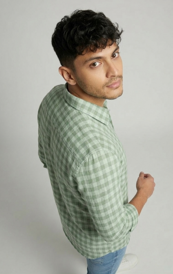 Sage Green Check Shirt For Men