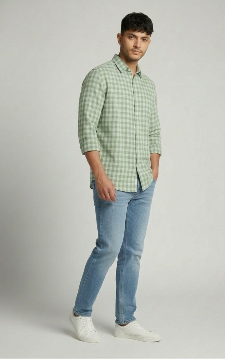 Sage Green Check Shirt For Men