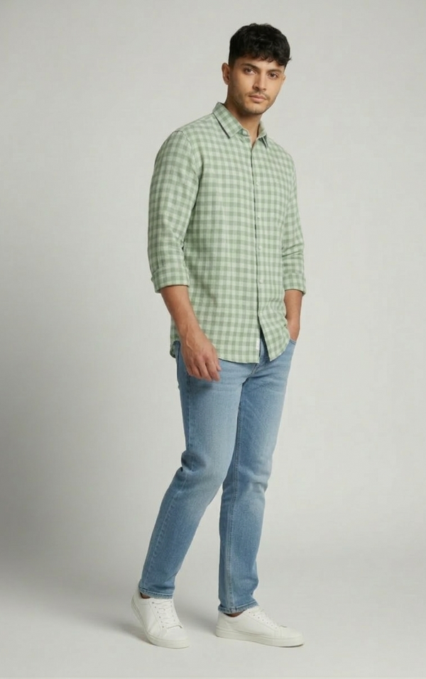 Sage Green Check Shirt For Men