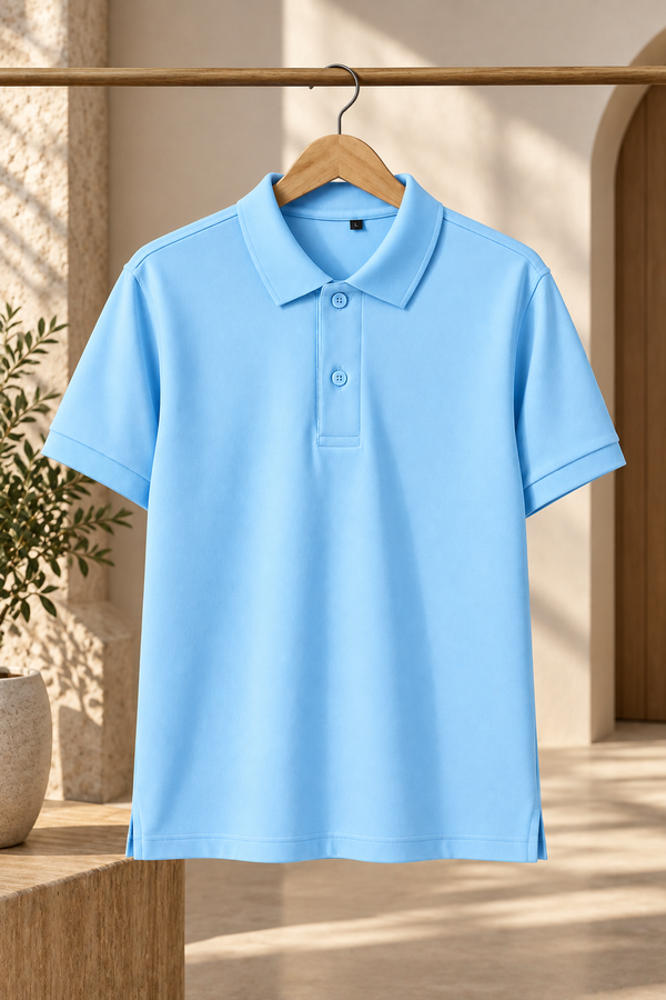 Men’s Sky Blue Cotton Matty Lycra Polo T-Shirt