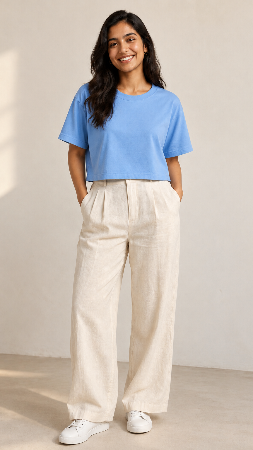 Women’s Sky Blue Boxy Fit Crew Neck Crop Top