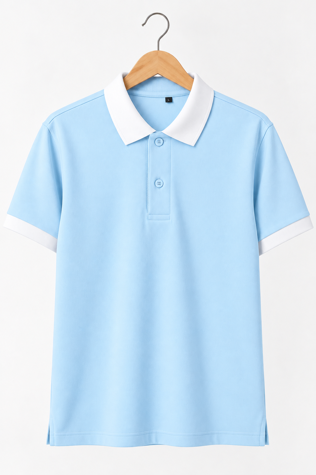 Men’s Sky Blue Cotton Matty Lycra Polo T-Shirt with Off White Collar