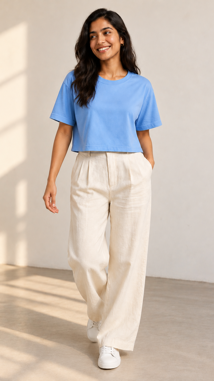 Women’s Sky Blue Boxy Fit Crew Neck Crop Top