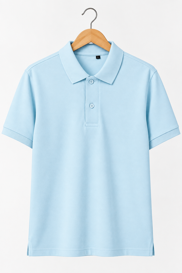 Men’s Sky Blue Cotton Matty Lycra Polo T-Shirt