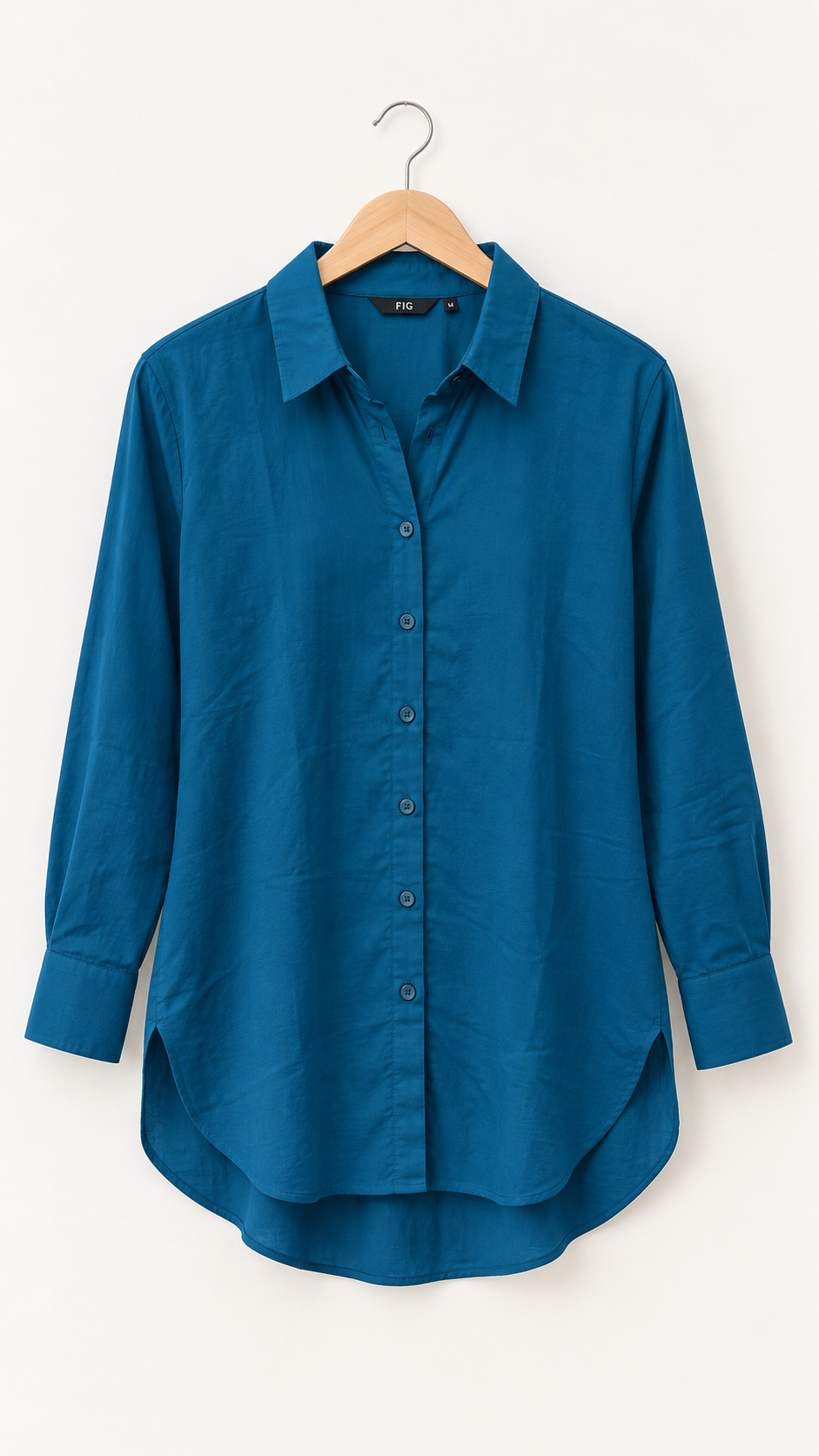Women’s Teal Blue Cotton-Viscose Kurti Style Shirt | Relaxed Fit